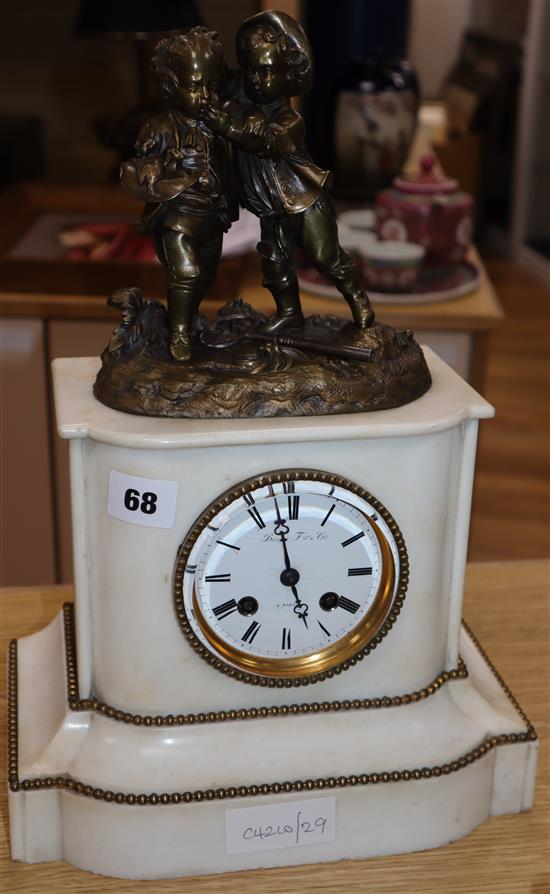 A French bronze and white marble figural mantel clock height 39cm